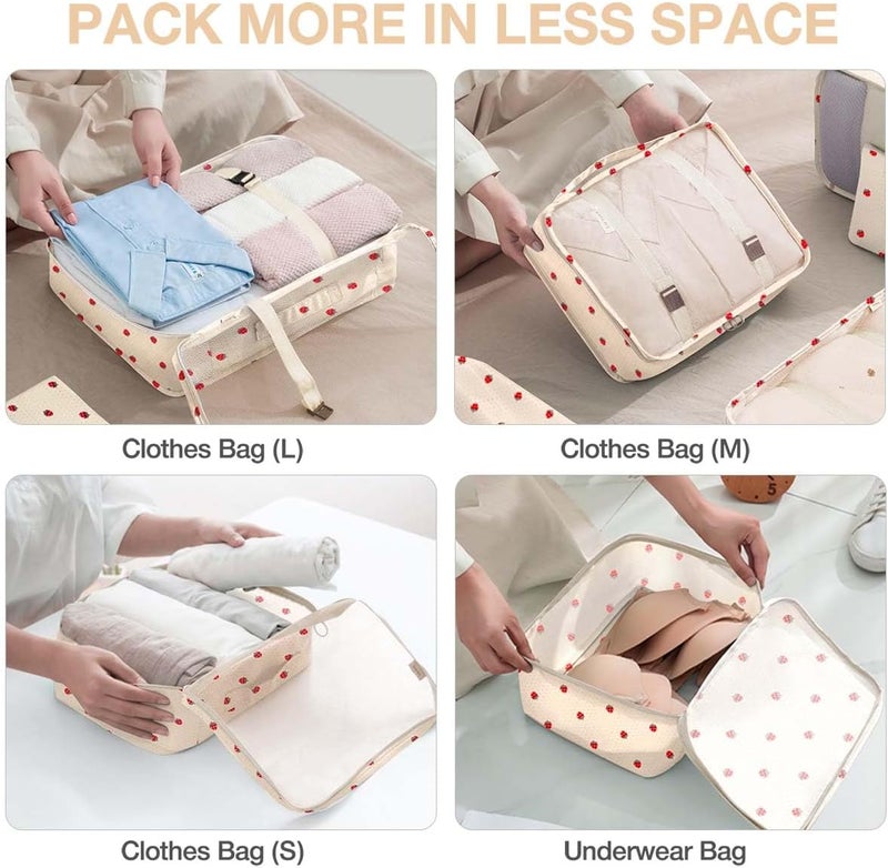 Hatisan 8 Set Packing Cubes for Suitcases,Suitcase Organizer with Shoe,Cosmetics,Clothing, and Accessories Bags for Travel Luggage Organizer Women Men(Beige Small Strawberry) - Image 4
